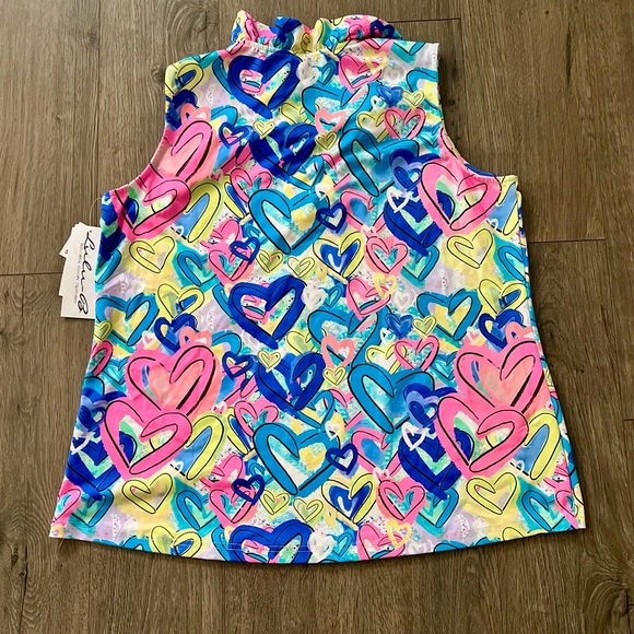 Lulu B UPF 50+ Sleeveless Ruffle Neck Cooling Tank Top Hearts Print XL NWT - Picture 7 of 12